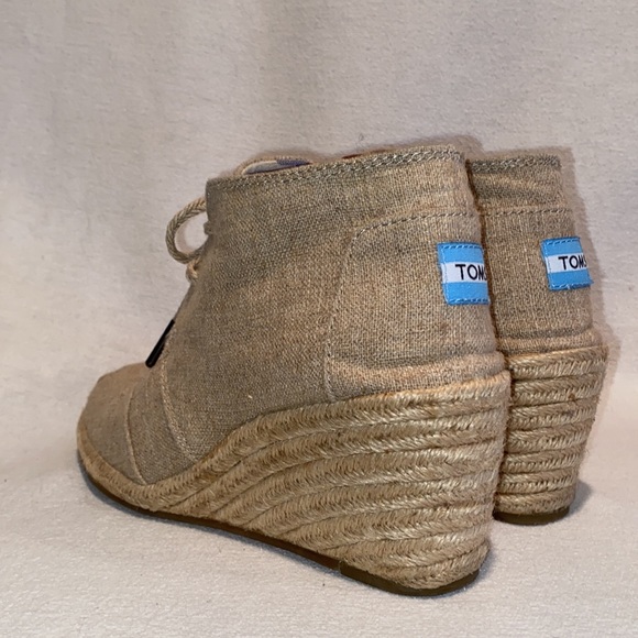 TOMS Desert Wedge Natural Burlap Lace-up Booties Espadrille Tan Shoes Size 7W - Picture 7 of 7